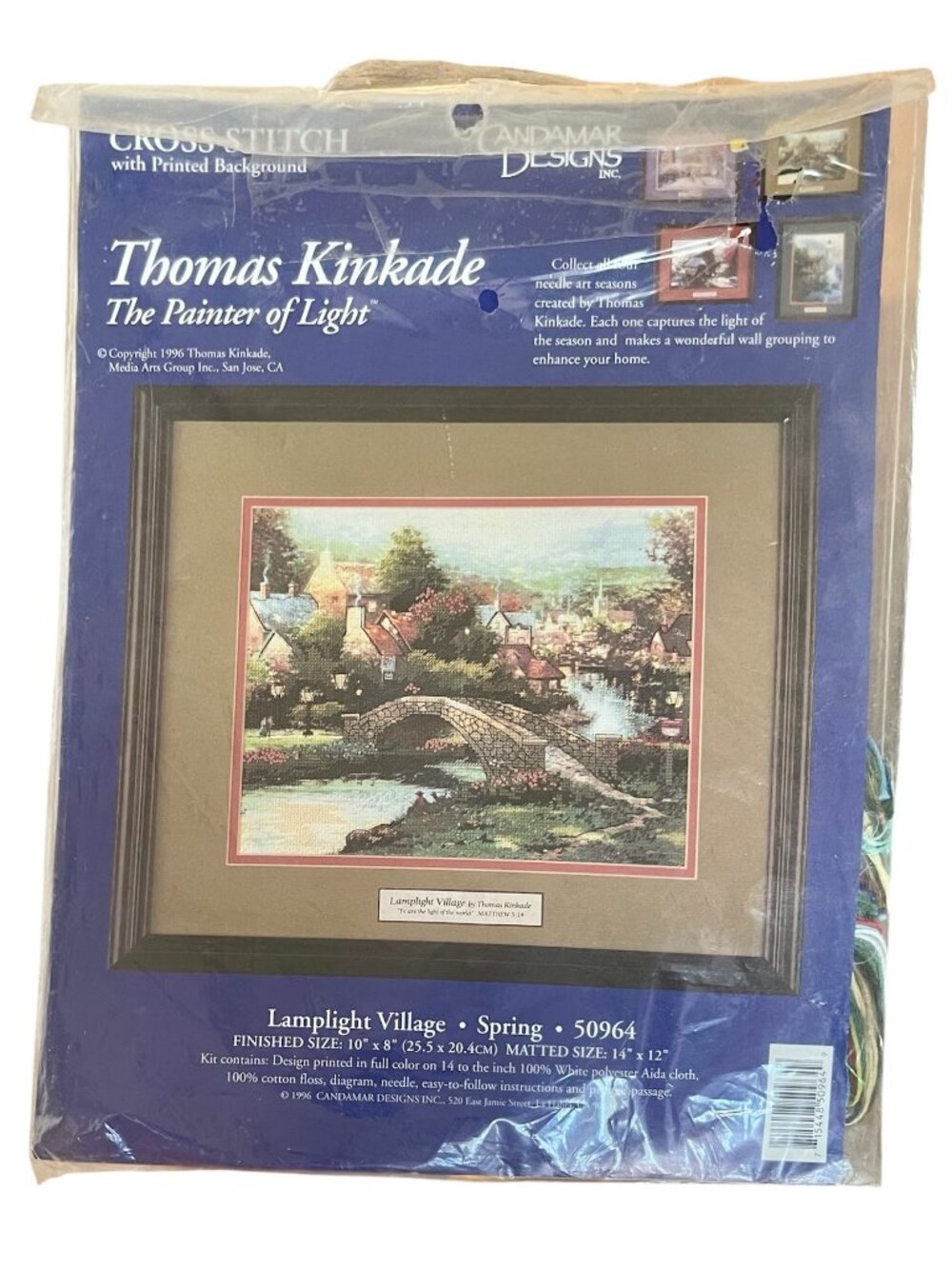 Cross Stitch Kit Lamplight Village Spring Vintage 1996 Thomas KinKade 50964